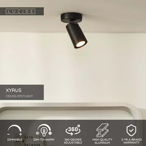 Lucide XYRUS - Ceiling spotlight - Ø 9 cm - LED Dim to warm - GU10 - 1x5W 2200K/3000K - Black - USP